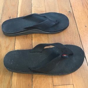 Rainbow single layer hemp flip flops.